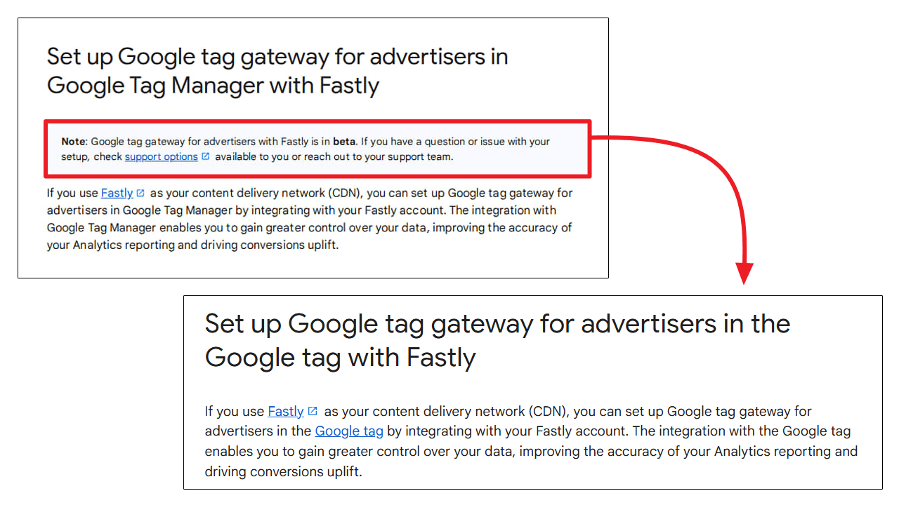 Diagram a Google tag gateway Fastly CDN-nel történő beállításáról a Google Tag Managerben