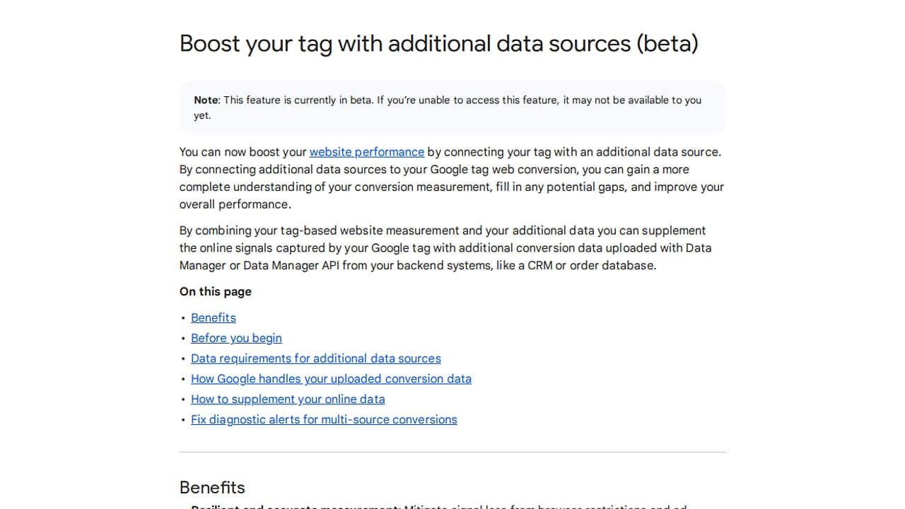 Google súgóoldal képernyőképe a címke további adatforrásokkal való bővítéséről