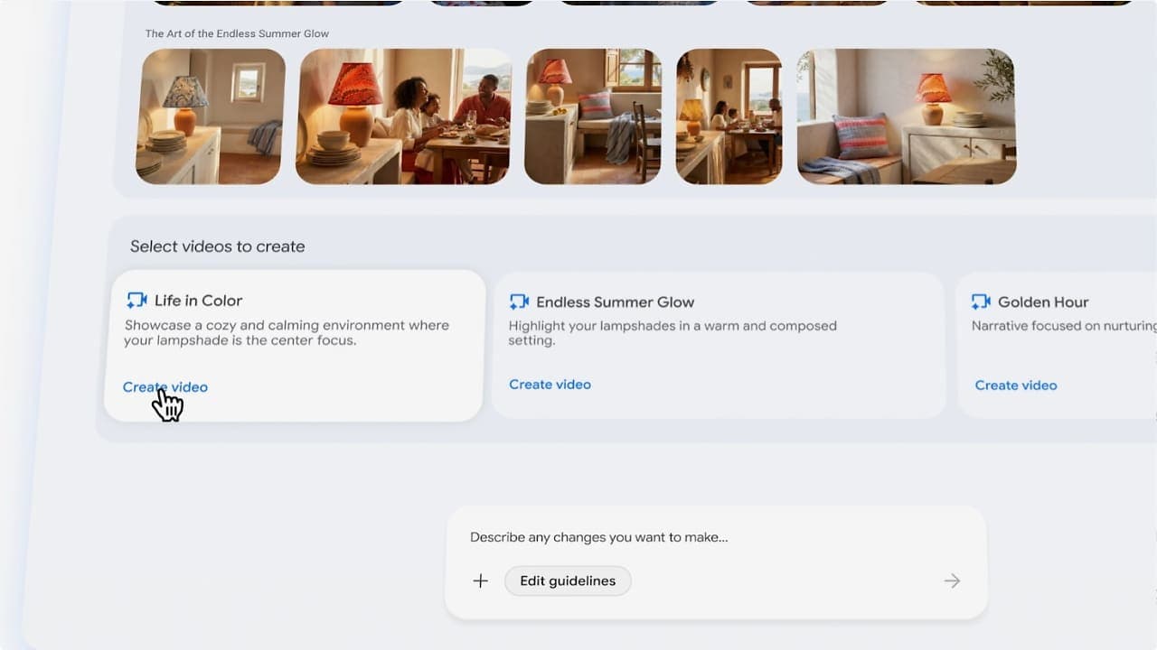 Google Ads Gemini Omni videókészítő sablonok felülete